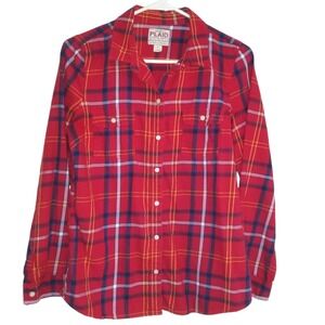 Trendy Red Plaid Button Up Top‎ by Old Navy Plaid Size M, Long Sleeve